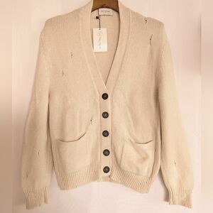 New Womens Small 100% Cashmere Cardigan Sweater Ivory Cream Off-White USA Made
